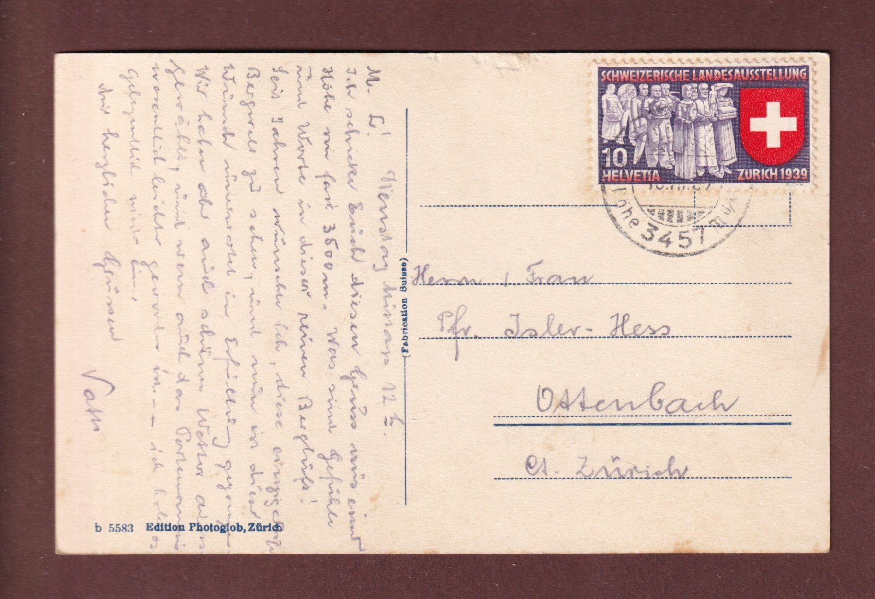 Cartoline postali: JUNGFRAUJOCH - Berghaus - 1939 – Usato da Pully venduto da nicecards-shop 1