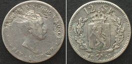 NORWEGEN 12 Skilling 1853, OSCAR I. von SCHWEDEN Silber