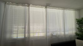 4 Off-White Curtains – Like New - (with track gliders/hooks)