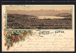 Lithographie Zürich, Ortspanorama, 1899
