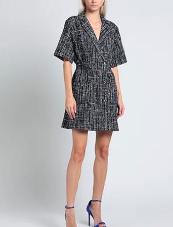 Sandro Tweed Kleid 38 Blazerkleid Bouclé blau