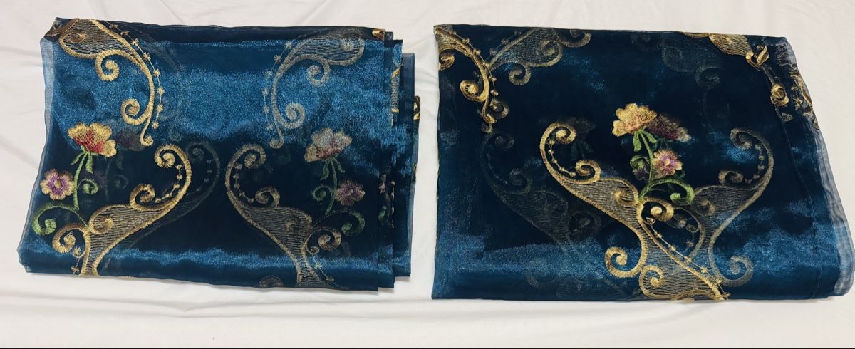 Vorhänge: 2 tende con ricami floreali blu e oro tessuto trasparente – Neu (gemäss Beschreibung) aus Volketswil von mau_9pxs 8