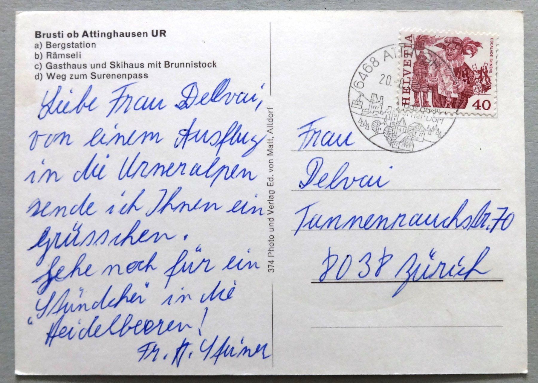 Cartoline postali: Brusti ob Attinghausen UR – Usato da Fétigny venduto da Billy2miny 1