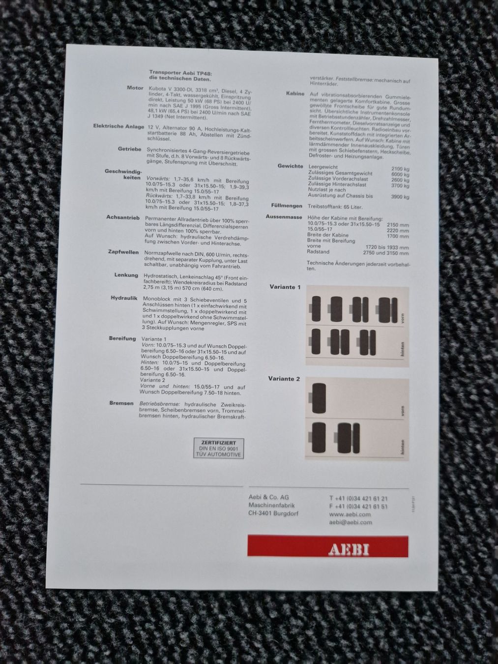 Aebi Trattori: Original Prospekt Aebi Transporter TP48 – Usato da Dürnten venduto da Bachtel84 1