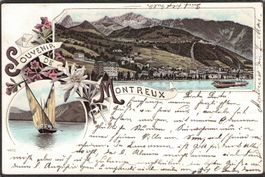 ^Lithografie Souvenir de Montreux , gel. 1898