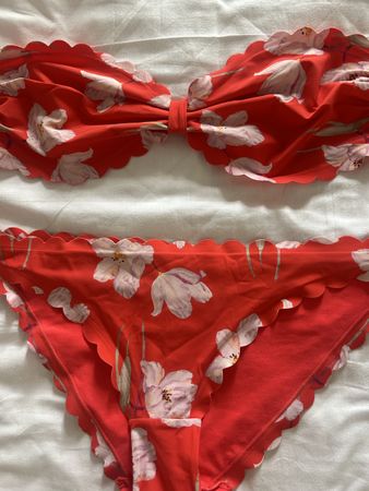 Ensemble de bikini bandeau corail à fleurs taille M