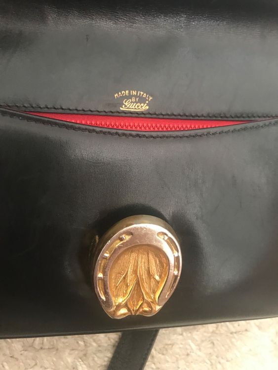 Sac à Main Vintage En Cuir Noir - Format 31x27cm, Fermoir Laiton Doré Avec Clé, Cuir Véritable