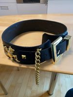 Damengürtel, Leder Schwarz Metallbesetzt
