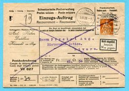 Einzugsauftrag Küssnacht 1928 - Abs: Ant. Räber mit Quittung