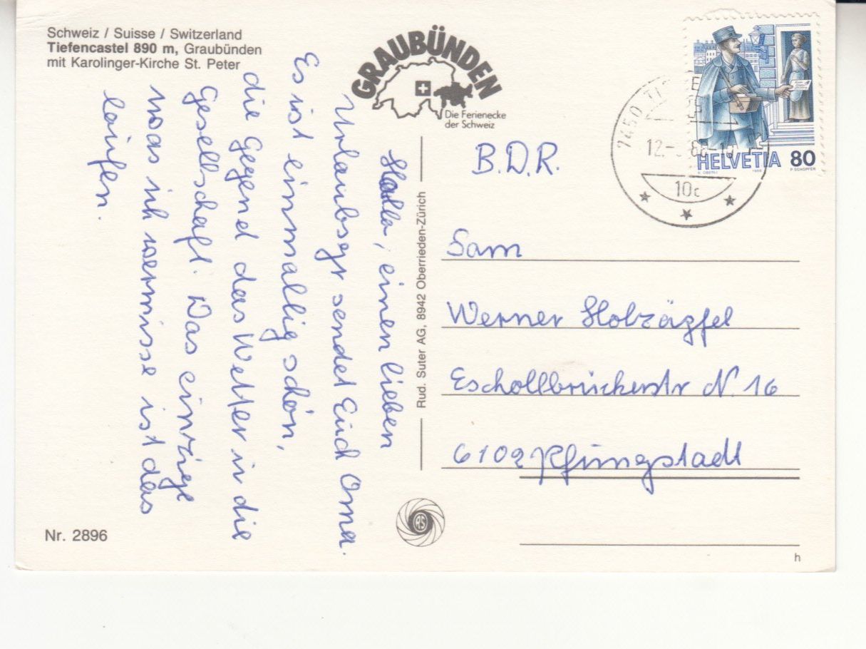 Ansichtskarten: Tiefencastel 1988 – Gebraucht aus Bürglen TG von StampGraf 1