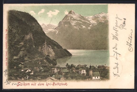 Cartoline postali: Sisikon, Teilansicht mit Kirche und dem  – Usato da Berlin venduto da bartko-reher