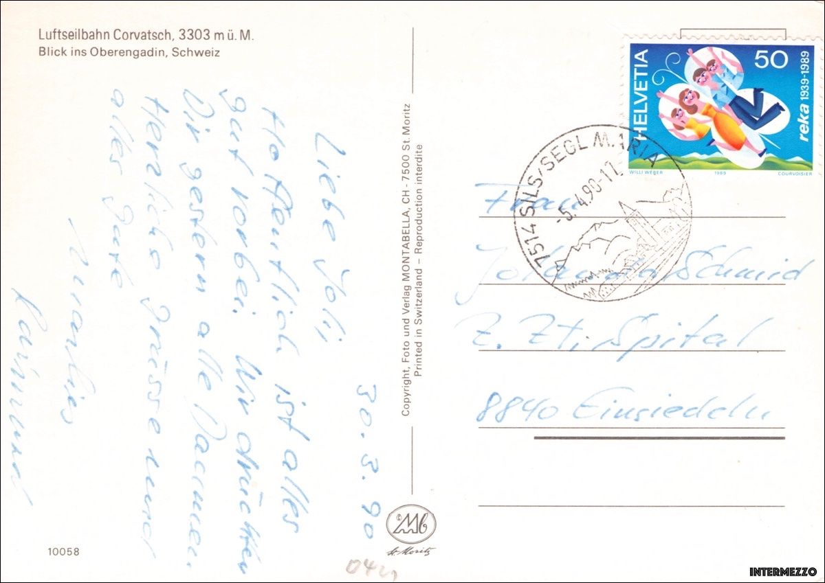 Cartoline postali: Silvaplana GR // Luftseilbahn Corvatsch Skifahrer // Winter – Usato da Basel venduto da intermezzo12 1
