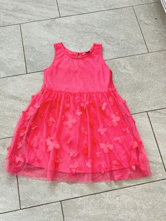 Mädchen Kleid pink mit Schmetterlingen Grösse 128