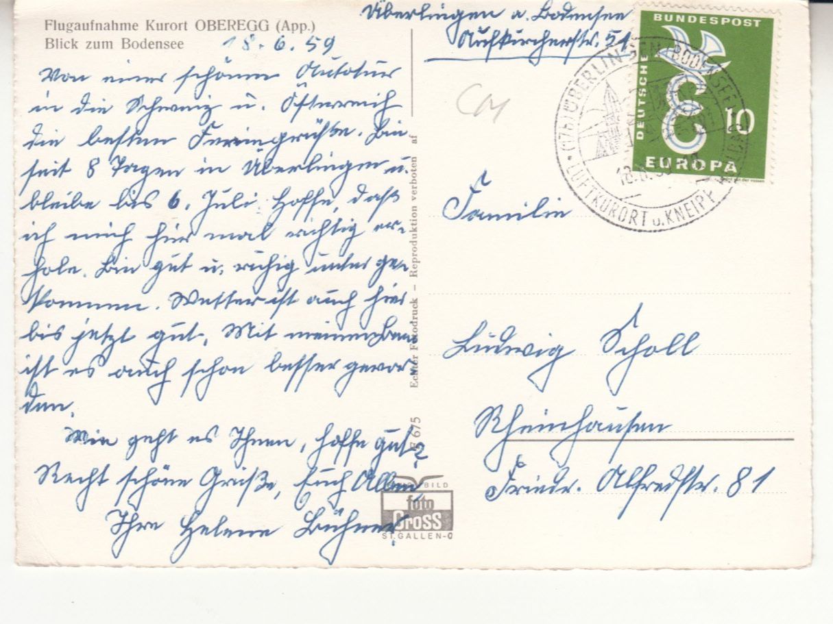 Cartes postales: Oberegg Flugaufnahme 1959 – D'occasion à Bürglen TG par StampGraf 1