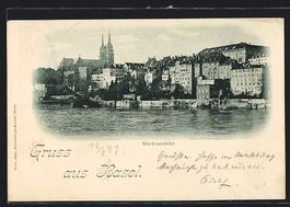 AK Basel, Rheinansicht mit Kirche, 1897