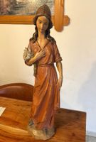 60 Cm Großes Holzfigur Blumenmädchen Handgeschnitzt Holz