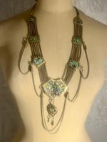 Collier Vintage Oriental Laiton Email Multichaines Superbe