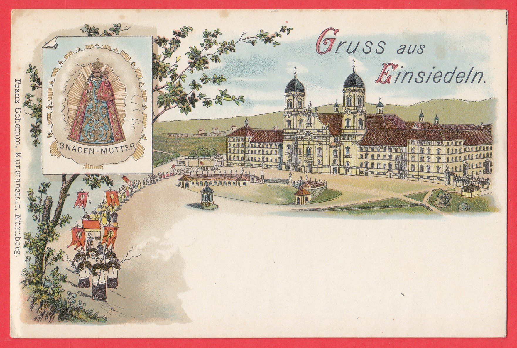 Cartoline postali: 1900Ansichtskarte EINSIEDELN Kloster Gnadenmutter ungelaufen – Usato da Adliswil venduto da Aenti