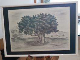 Originalzeichnung "Einsamer Baum" – Signiert Sonja '97