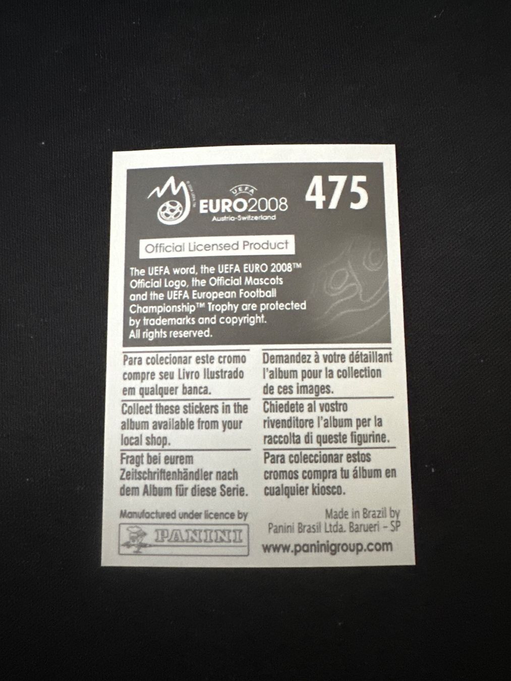 Panini Carte collezionabili: Panini UEFA EM 2008 Sticker - Nr. 475 – Usato da Sulz AG venduto da DealWerk 1