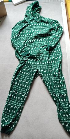 Onesie Overall, Grösse L, Grün mit Muster
