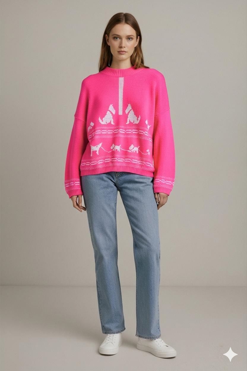 Maglioni & Felpe: Vintage Alta Maren Rosa Strickpullover mit Hundemuster - – Usato da Zug venduto da vinokilo