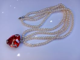 Süßwasser Perlen Kette mit Glaskristal und Silber 925