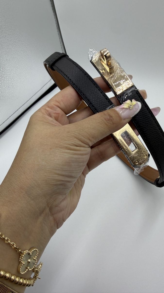 Cinture: Black/gold color Leather Belt – Nuovo e nell'imballaggio originale da Chur venduto da Madeys 1