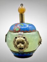Tabatière bronze jade émail cloisonné tibétain chinois 19e