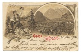Gruss aus Mollis (GL) Alphirt - Linth - Litho - 1902