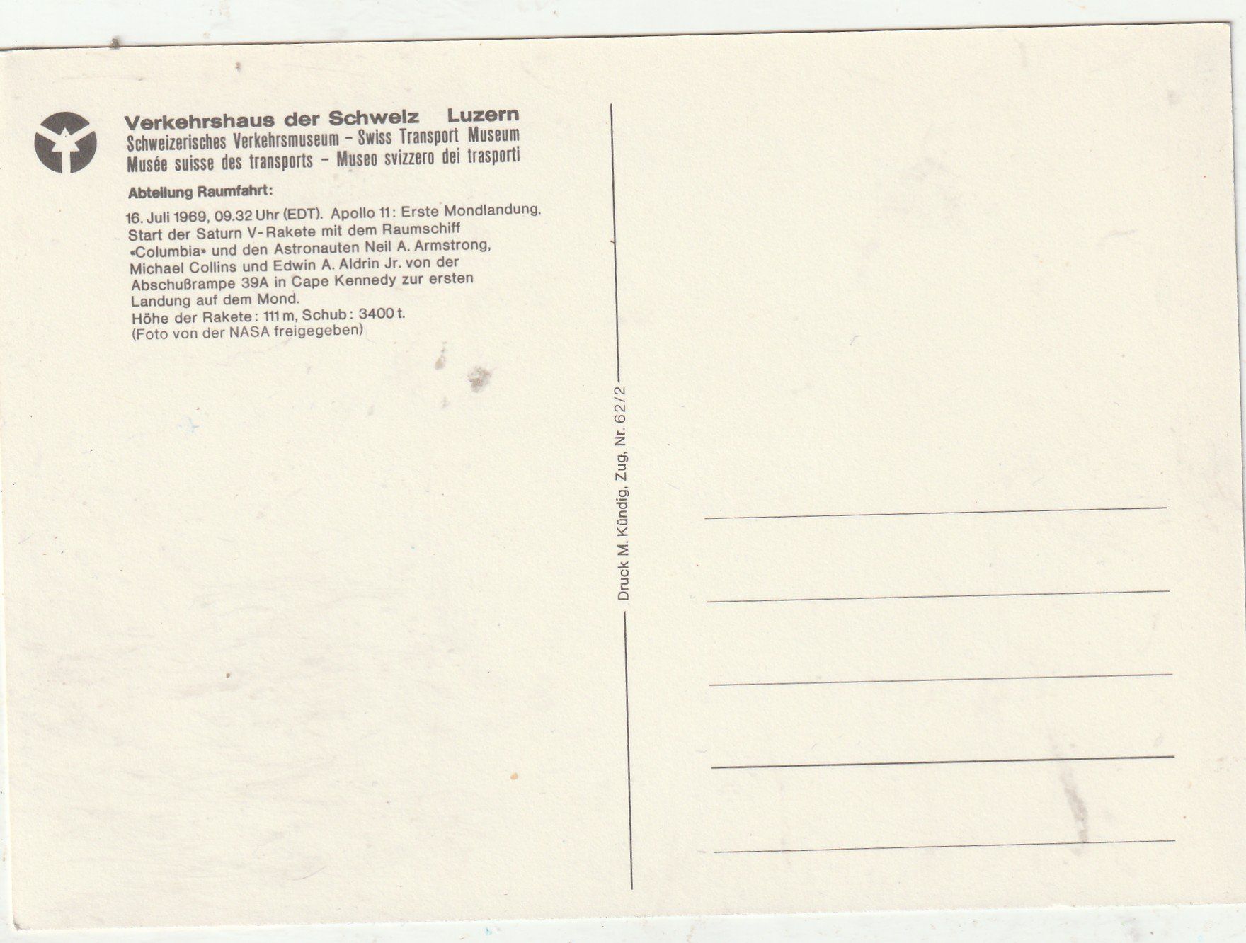 Cartes postales: Mondmission - Start 1969 – D'occasion à Lumbrein par made02 1