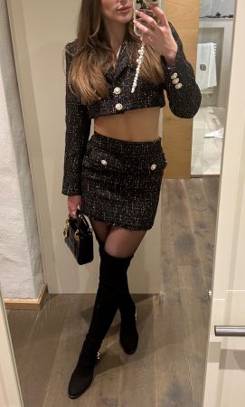 Camila Coelho Tweed Set Blazer & Mini Skirt Schwarz S