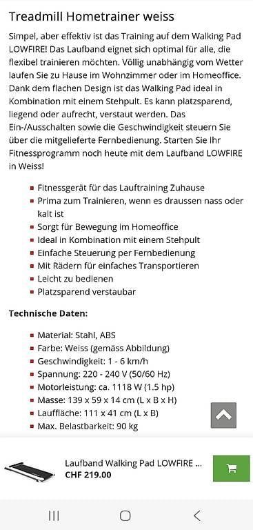 Vélos d'appartement: Walking Pad Weiss – D'occasion à Dielsdorf par cmo_c6hy 1