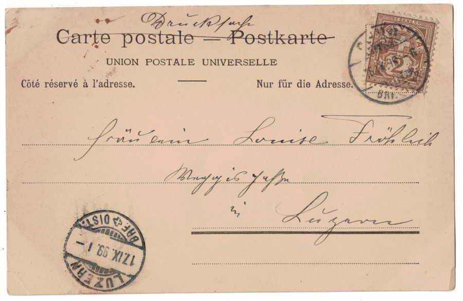 Ansichtskarten: St. Moritz-Dorf, gelaufen 1899 – Gebraucht aus Frauenfeld von POML 1
