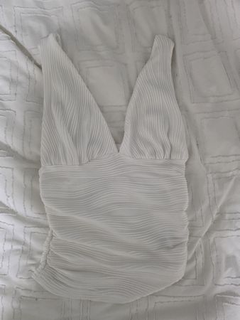 White Pleated V-Neck Sleeveless Top Ruched Detail