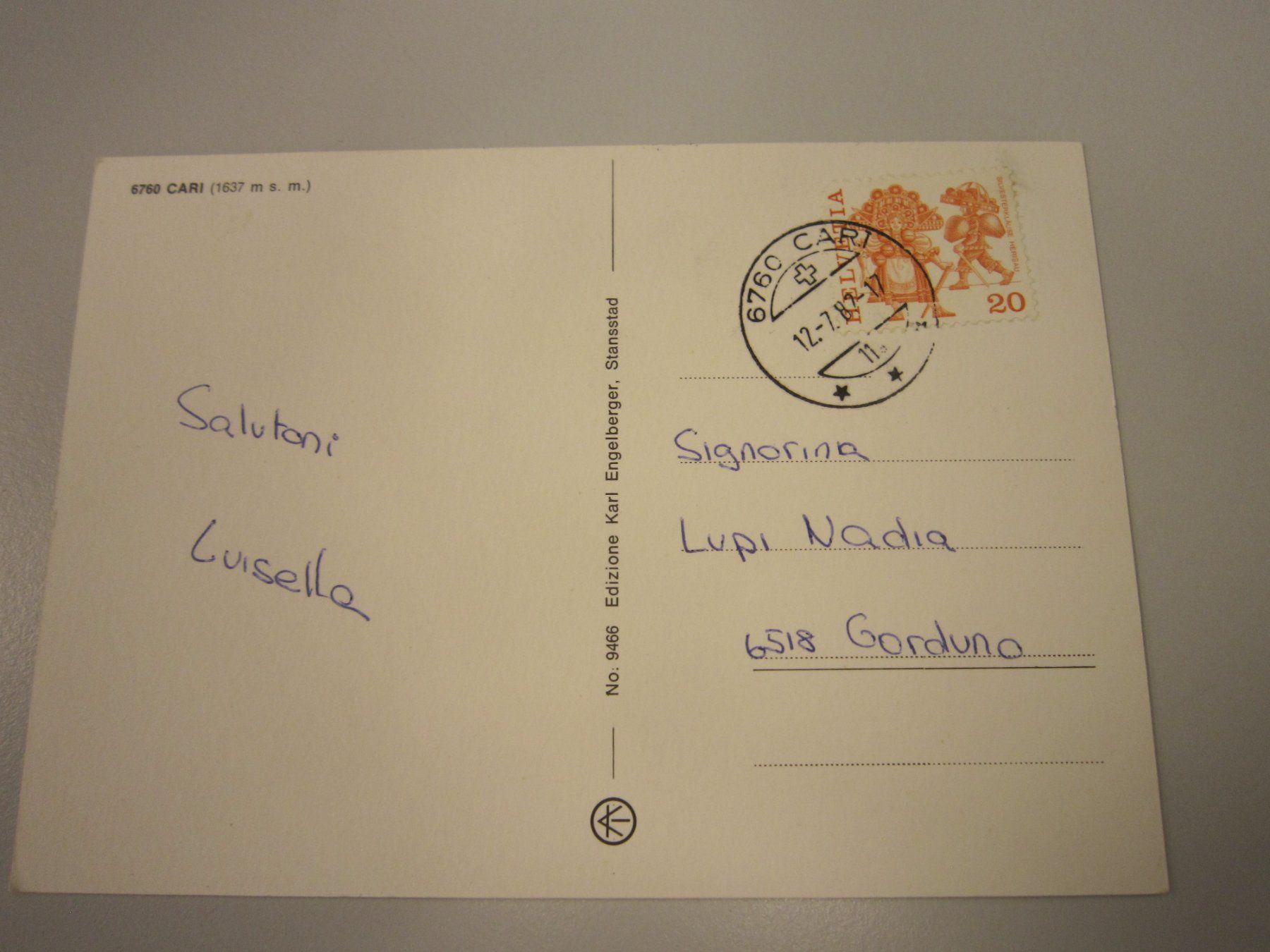 Cartoline postali: Alte Postkarte CARI – Usato da Gordola venduto da Polentaefung 1