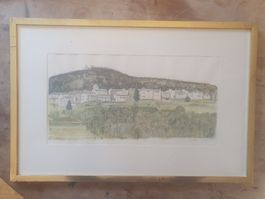 Aquarell Siedlung am Hang Vernate 2.4.1960 58 x 38.5 cm