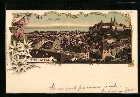 Ansichtskarten: Litho Neuchatel, Ortsansicht aus der Vog – Gebraucht aus Berlin von bartko-reher