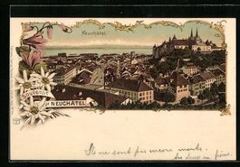 Litho Neuchatel, Ortsansicht aus der Vog