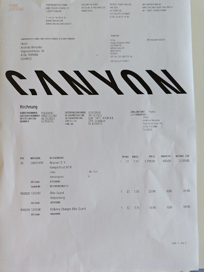 Canyon Velos: Canyon Neuron CF9 Gr. M - 2023 – Gebraucht aus Therwil von  5