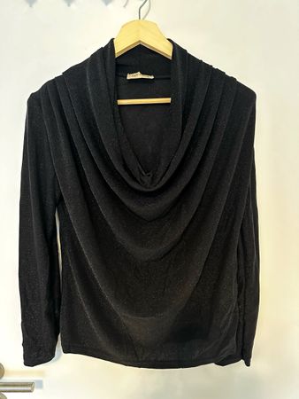 Damen Wasserfall-Shirt New Style schwarz glitzernd Gr.M/L