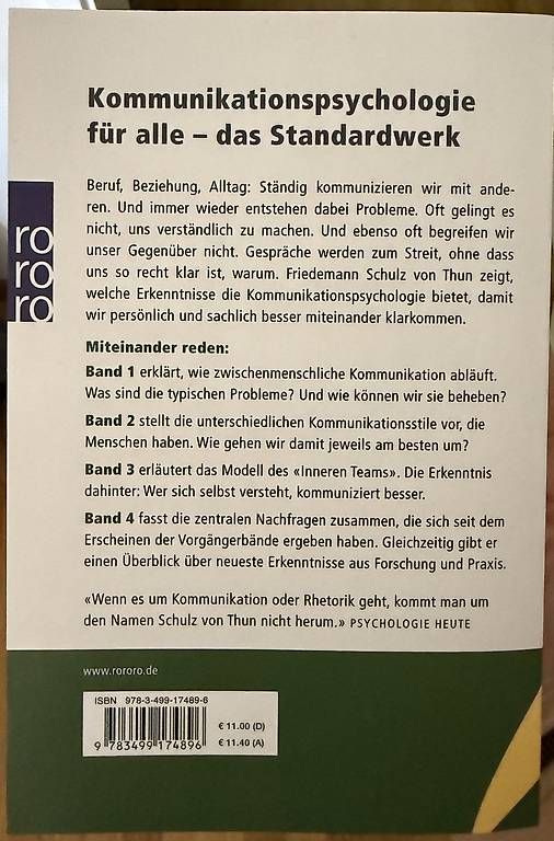 Libri: Miteinander reden  Schulz von Thun – Usato da Basel venduto da momo.st 1