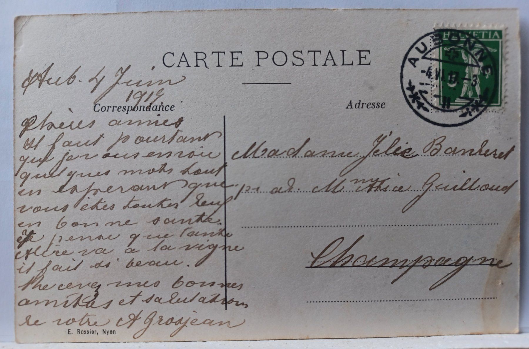 Cartoline postali: Aubonne - Le Casino, 1917 – Usato da Aarau Rohr venduto da mgvw 1