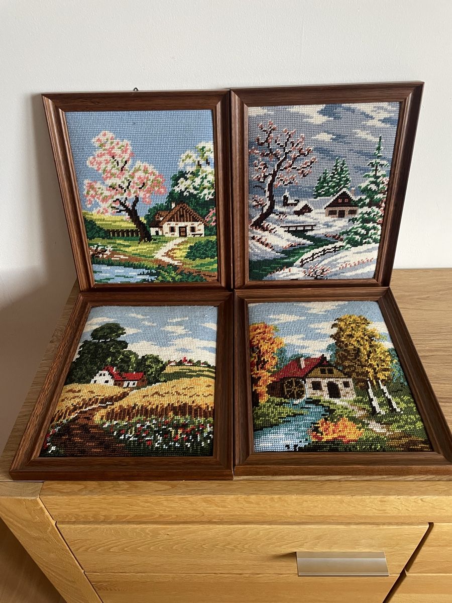 Gemälde: 4 Tableaux Broderie Vintage Saisons – Gebraucht aus Blignou (Ayent) von Ctomy