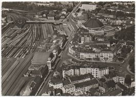 BASEL Flugaufnahme - Bahnhofplatz u. Grossmarkthalle