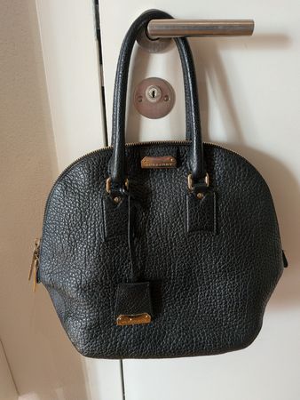 Authentic Burberry Black Leather Dome Handbag - Stunning!