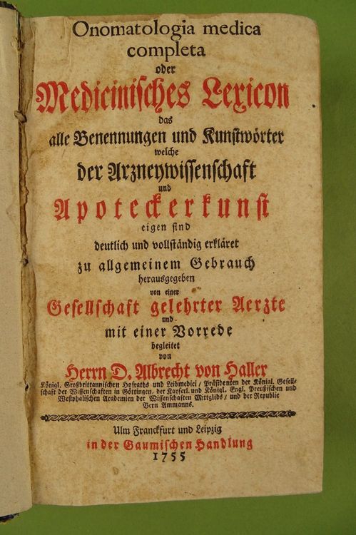 ALBRECHT V. HALLER MEDICINISCHES LEXICON | Kaufen Auf Ricardo