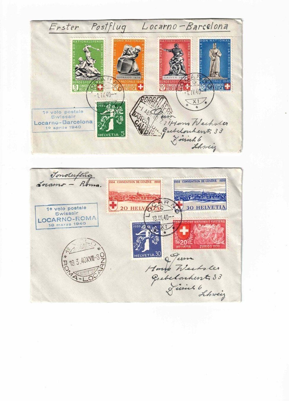 Tous les timbres: Zwei Flugbriefe ab LOCARNO !! – D'occasion à Bibern SH par Heinibuehrer