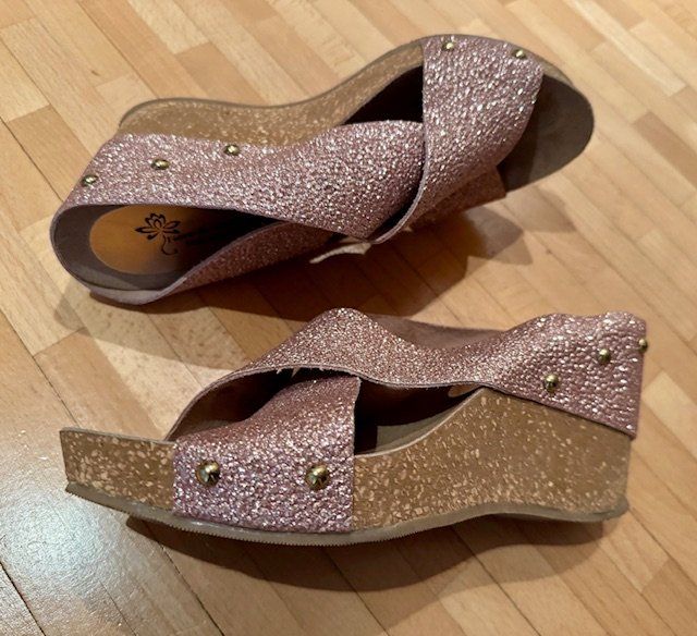 Scarpe da donna: Leder Pantolette rosa glitzer – Usato da Winterthur venduto da juve1972 1