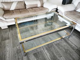 Vintage Couchtisch Glas Metall & Messing wie Guy Lefevre